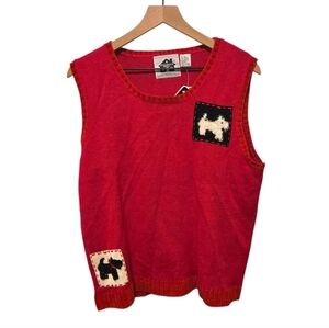Storybook Knits 'Houndstooth Hounds' Red Pullover Sweater Tank Top Size 1X